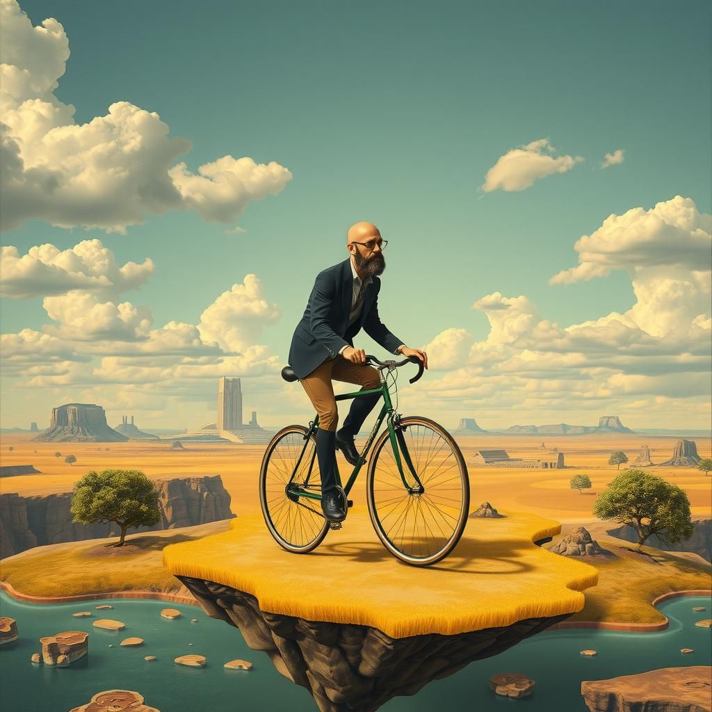 Surreal Cyclist on Floating Island