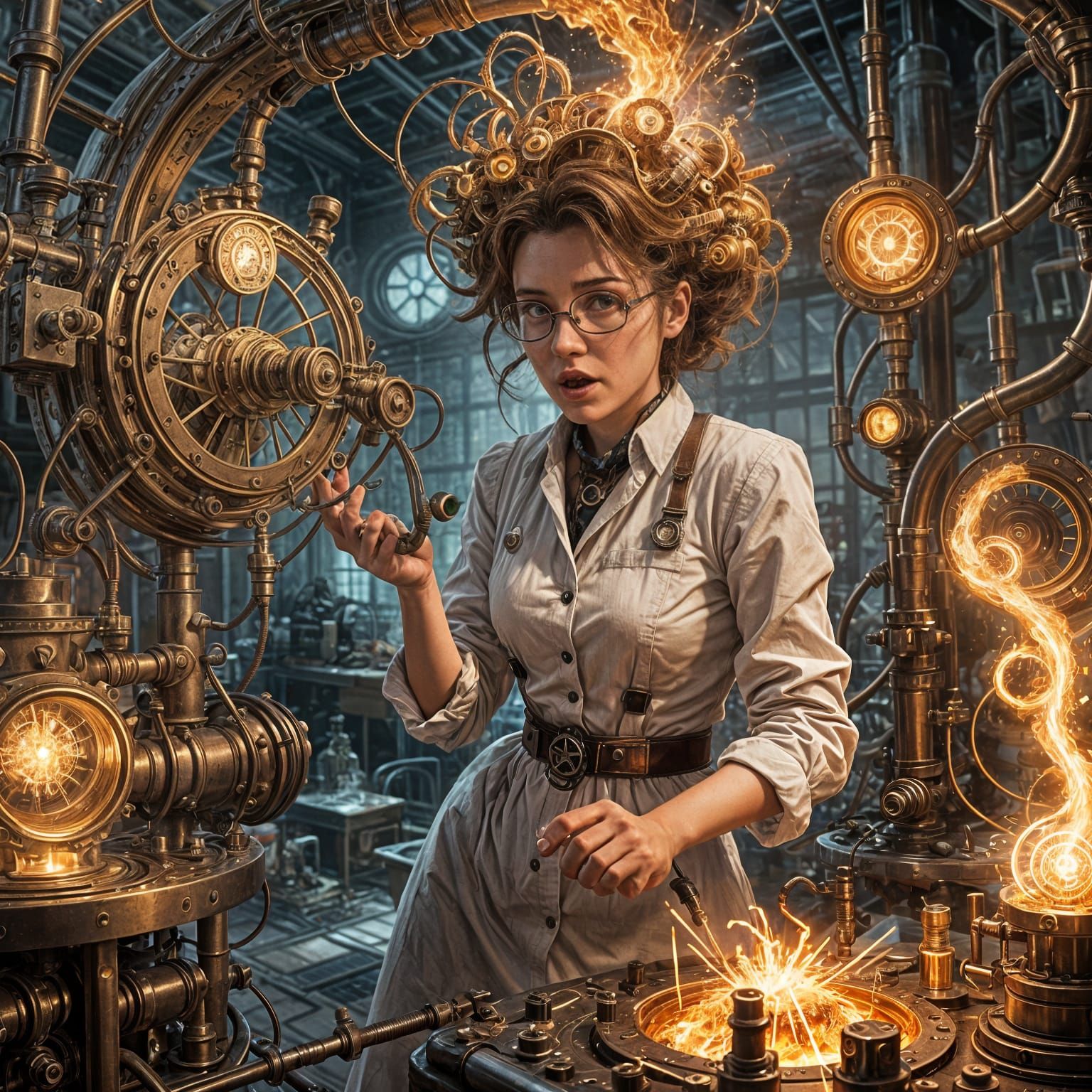 Steampunk Scientist's Time Vortex Experiment Gone Wrong