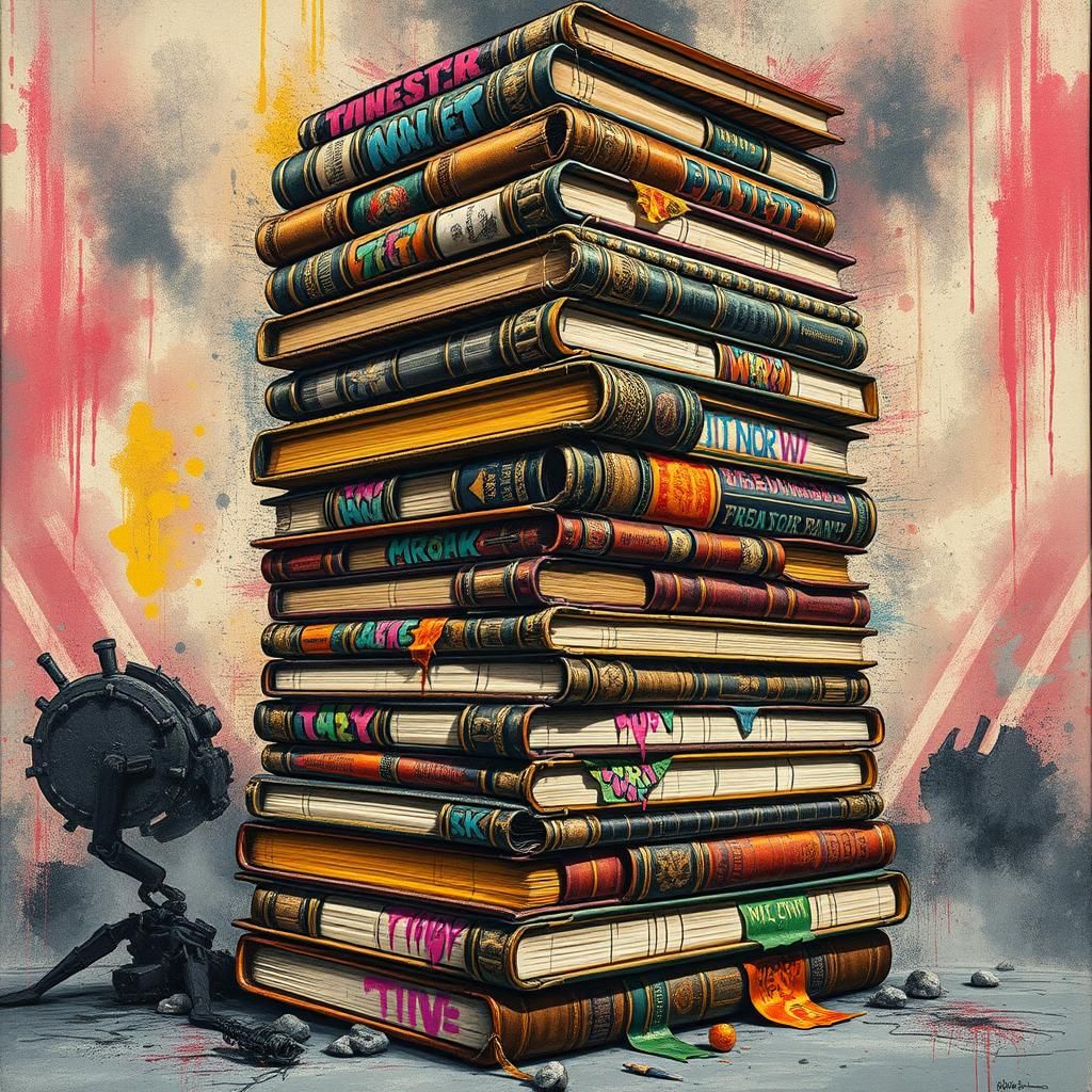 Exploding Vintage Books in Dystopian Style