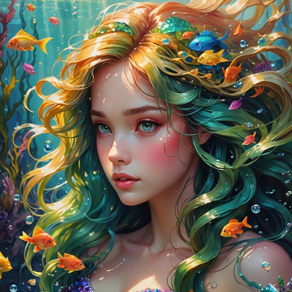 Anime Mermaid Portrait in Oil Painting Style