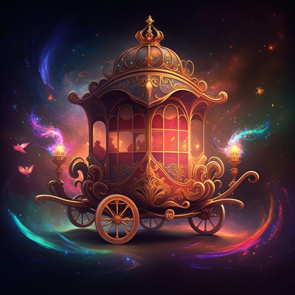 Glowing Cinderella's Chariot in Dreamlike Art Nouveau Style