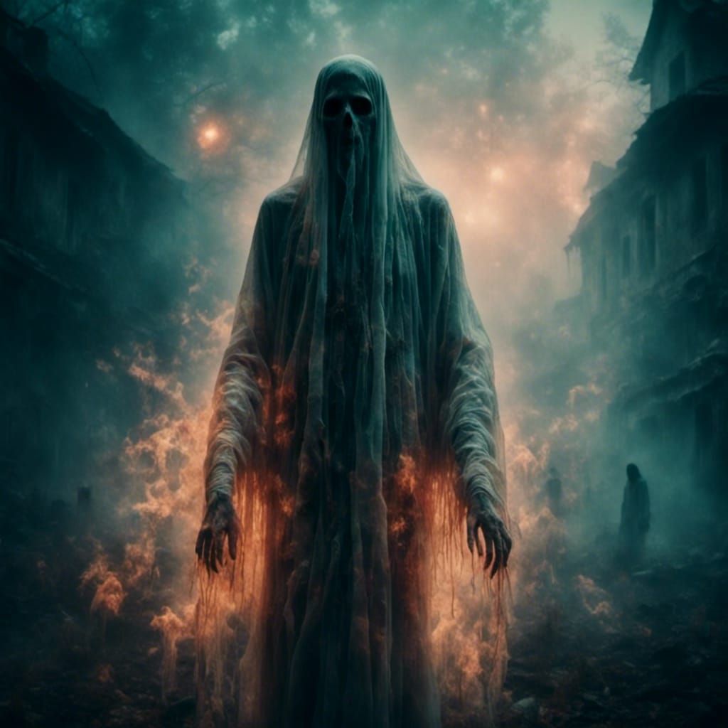 Ghostly Chinese Death in Blurry Smoky Flames