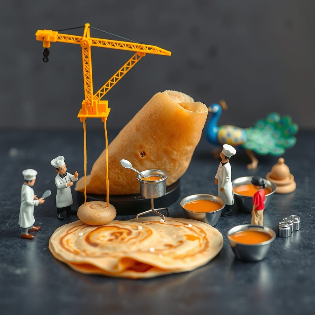 Whimsical South Indian Dosa and Sambar Diorama in Miniature