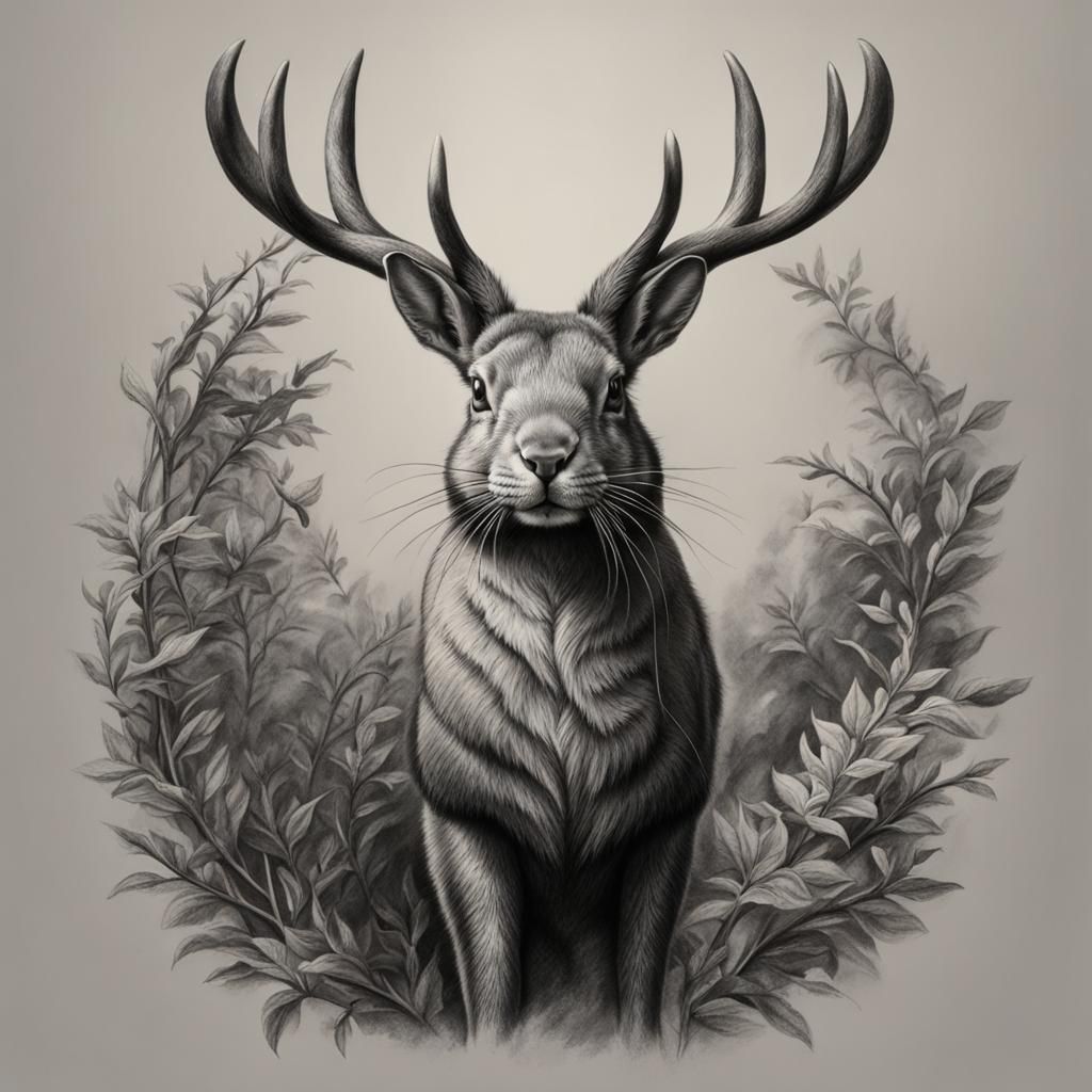 Realistic Dragon-Bunny Scientific Charcoal Drawing