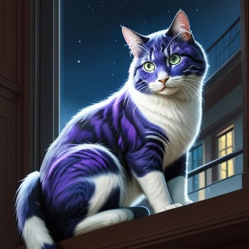 Colorful Cat on Balcony in Post-Impressionist Style