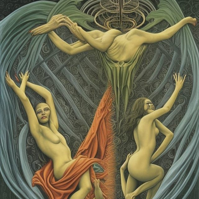 Vampire Easter Bunny: Art Nouveau Oil Painting