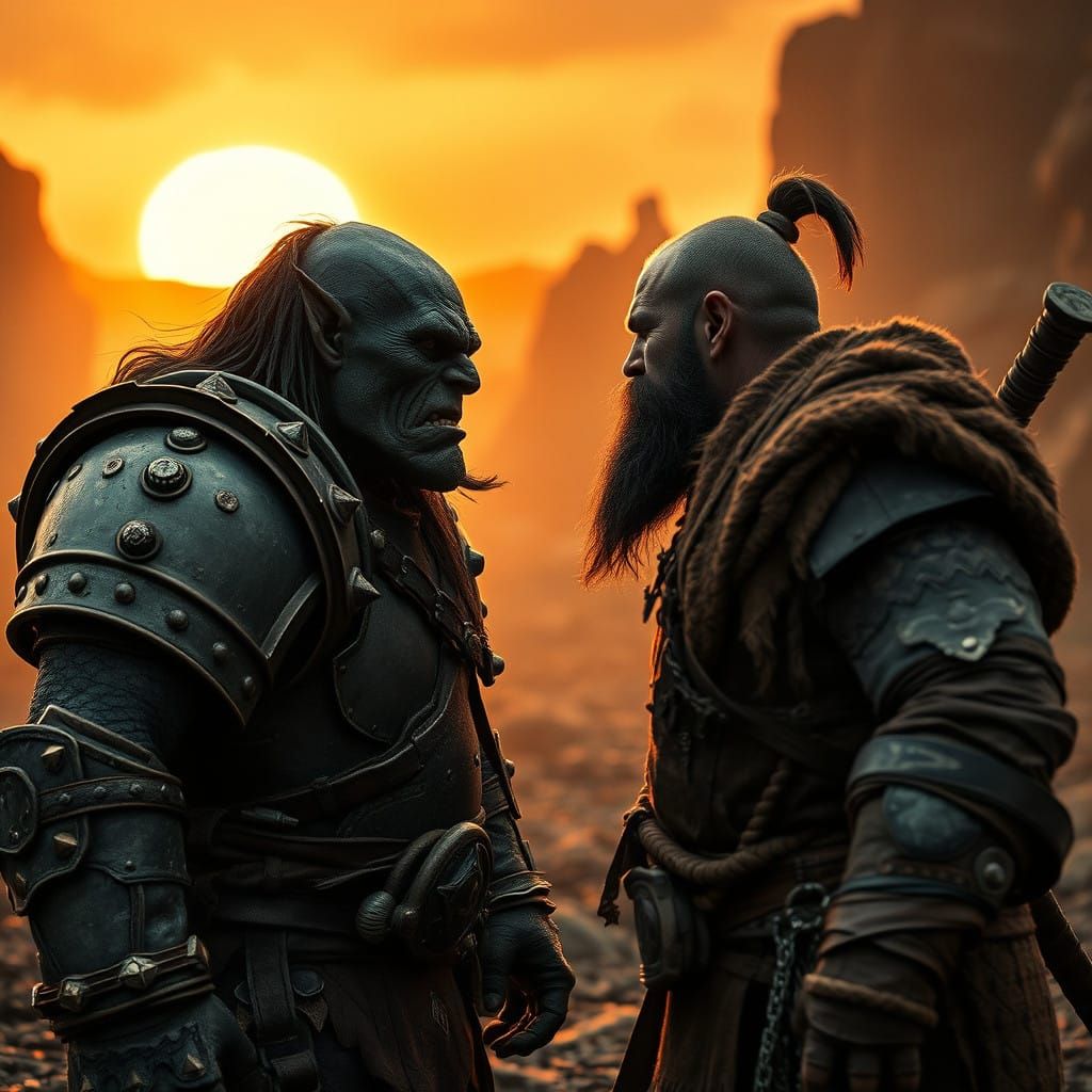 Epic Warrior Standoff in a Ravaged Landscape
