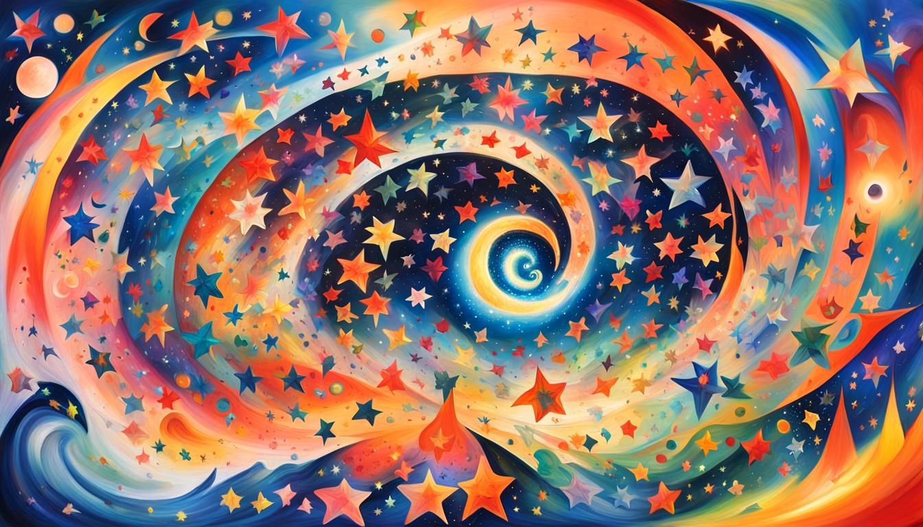 Cosmic Dance: Vibrant Iridescent Stars in Etherspace