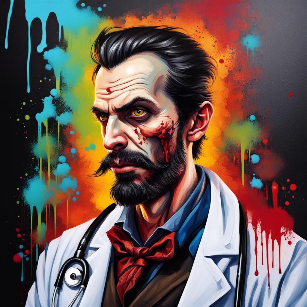Vampire Doctor Portrait in Graffiti Art Style
