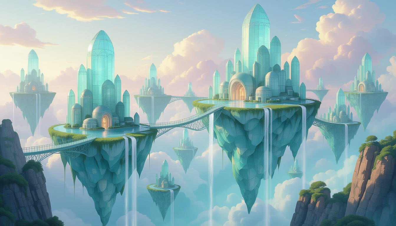 Ethereal Sea Glass City in Art Nouveau Fantasy Style