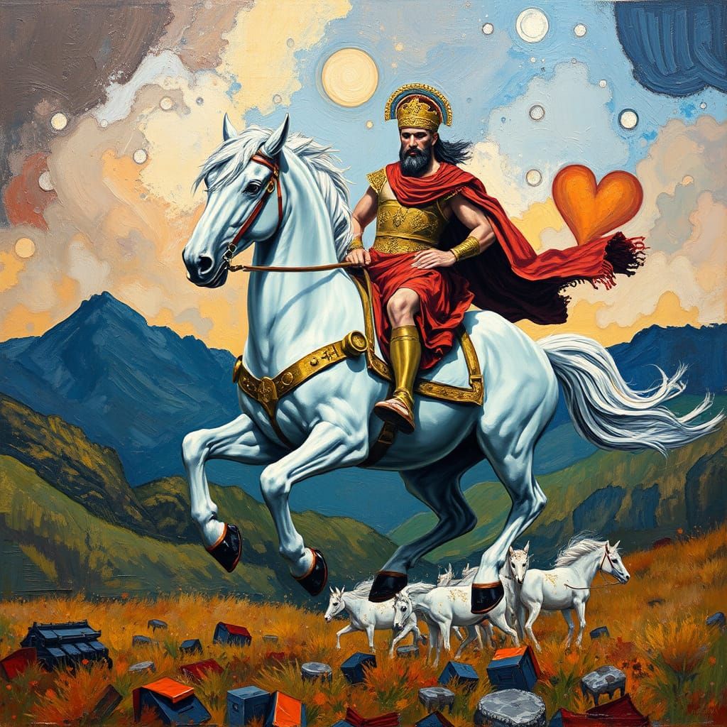 Centaur Galloping Through Mystical Landscape as Impasto Pain...