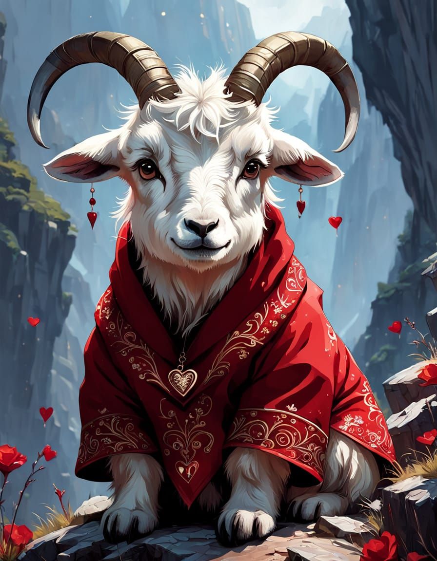 Charming Baby Mountain Goat in Vibrant Red for Valentine's D...