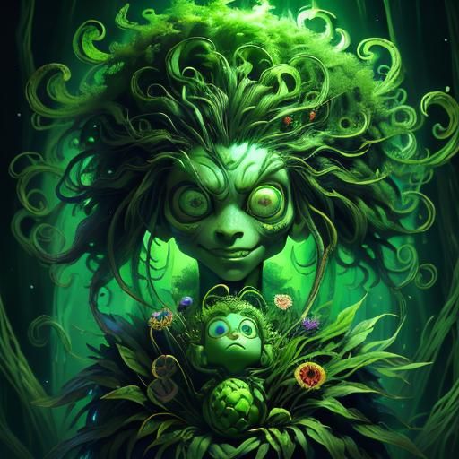 Elemental Harmony: Person Merging with Biomechanical Flora