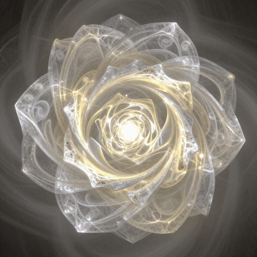 Ethereal Rose of Light and Silver-Gold Mist