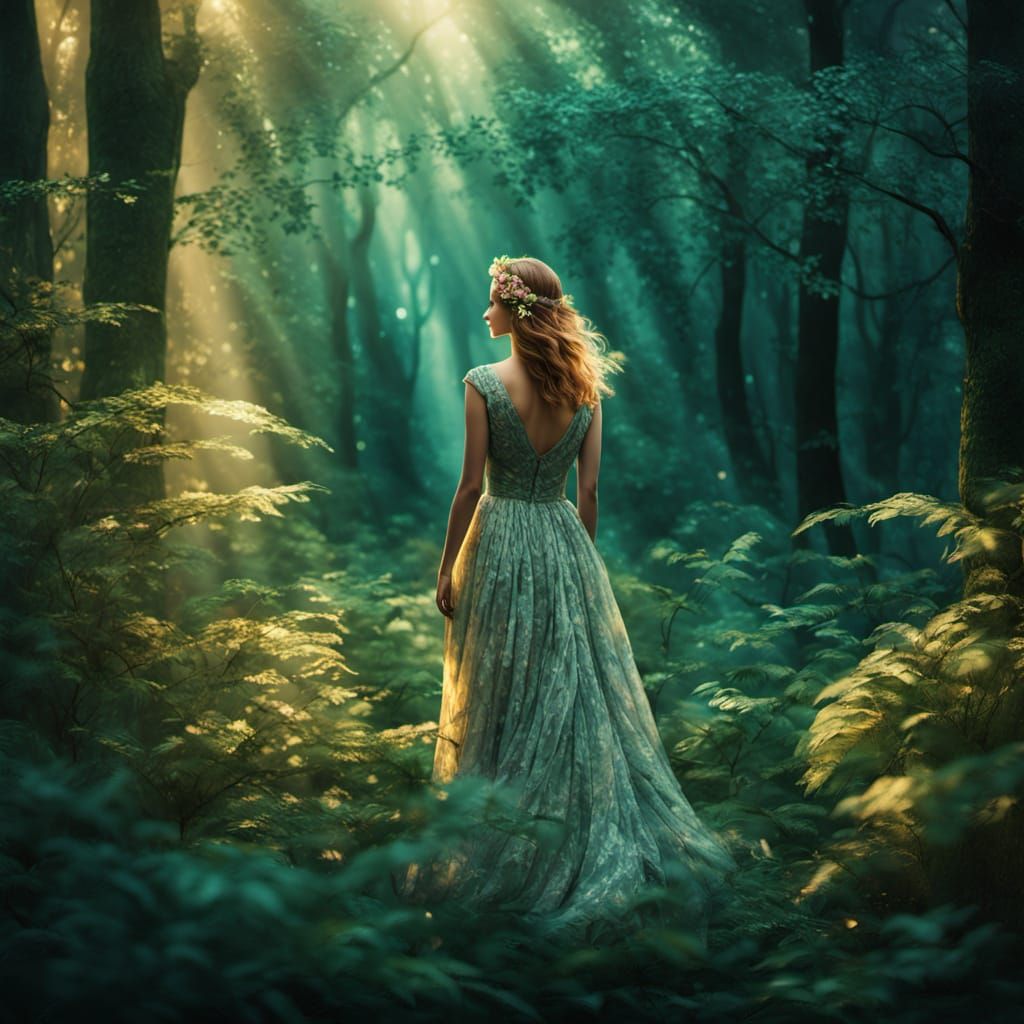 Ethereal Fantasy Goddess in Whimsical Woodland