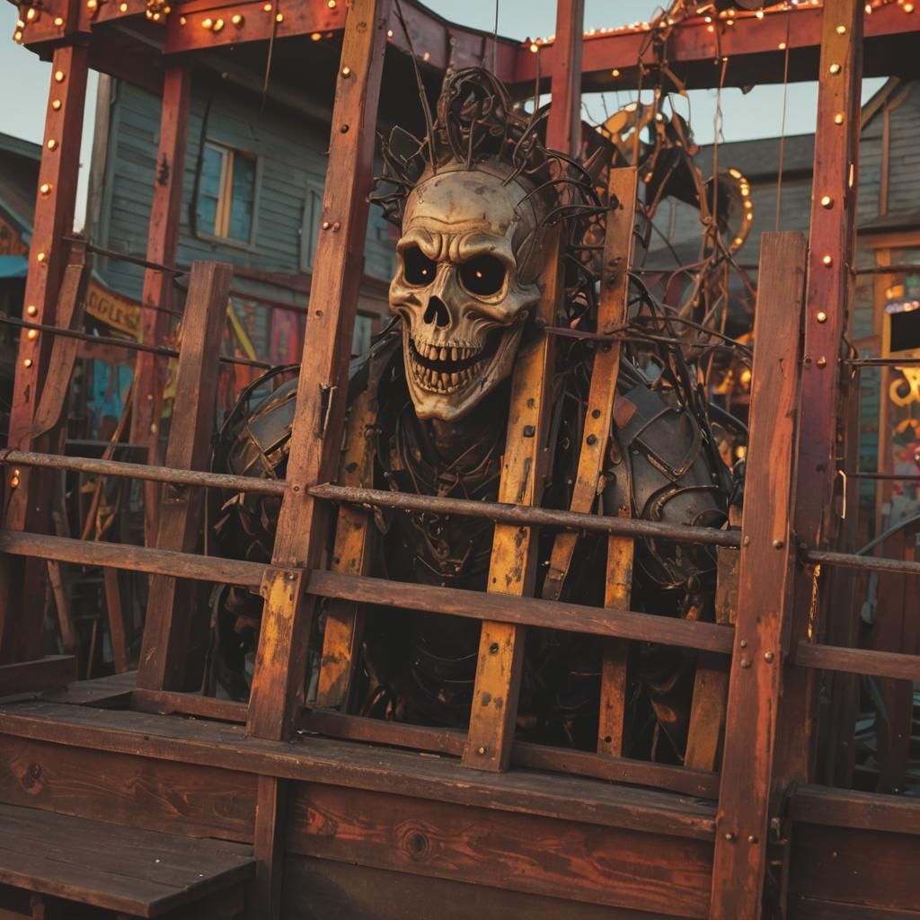 Eerie Haunted House Carnival Ride at Dusk