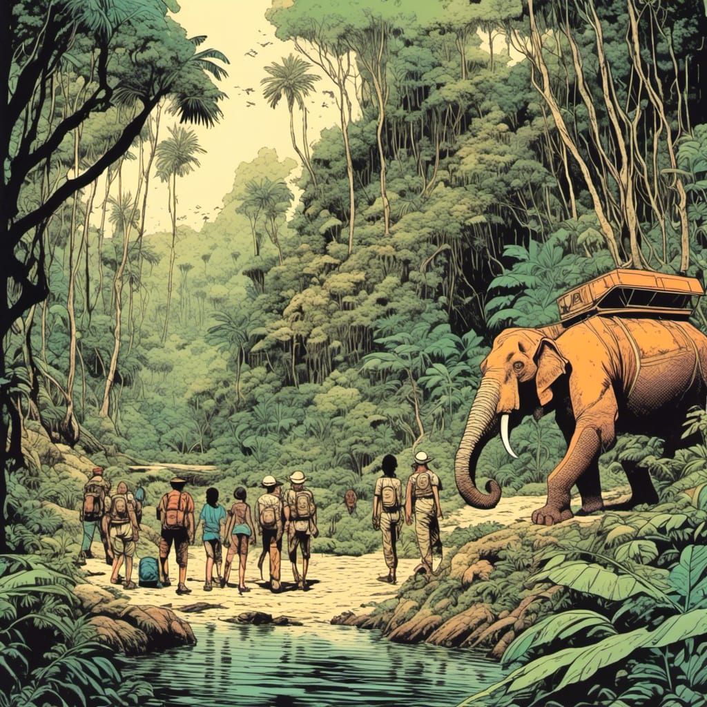 1970s Jungle Expedition in Indie Comic Style