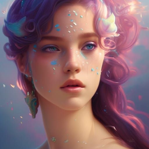 Mermaid Unicorn Princess Portrait in Hyperdetailed Style