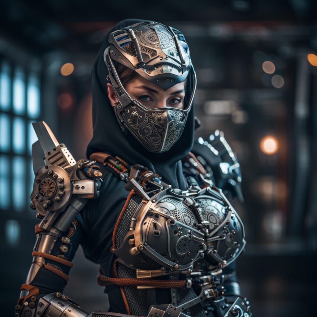 Cyberpunk Ninja Assassin with Robotic Arms