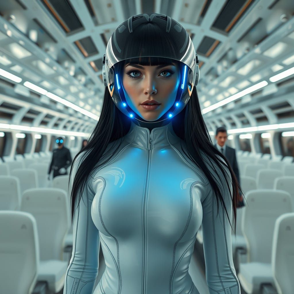 Woman in Futuristic White Space Suit, Sci-Fi Setting