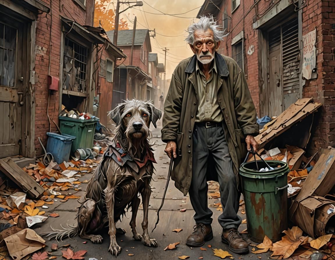 Eerie Old Man with Dog in Dark Fantasy Art