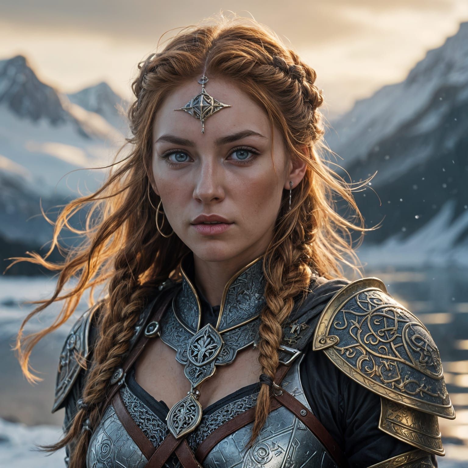 Viking Templar Warrior in Dark Chainmail, Winter Landscape