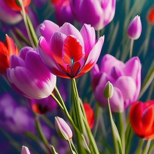 Exploding Tulips: Floral Marble Art in Pop Style