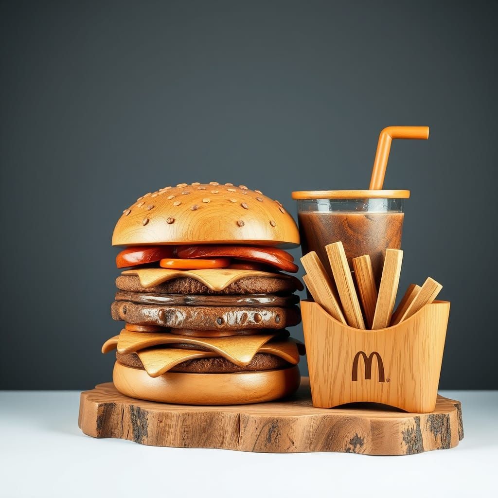 High Detail Wood Carving of a Big Mac Meal