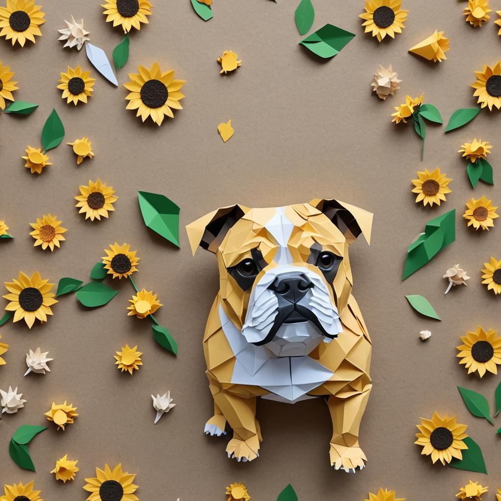 Origami Aussie Bulldog with Sunflower