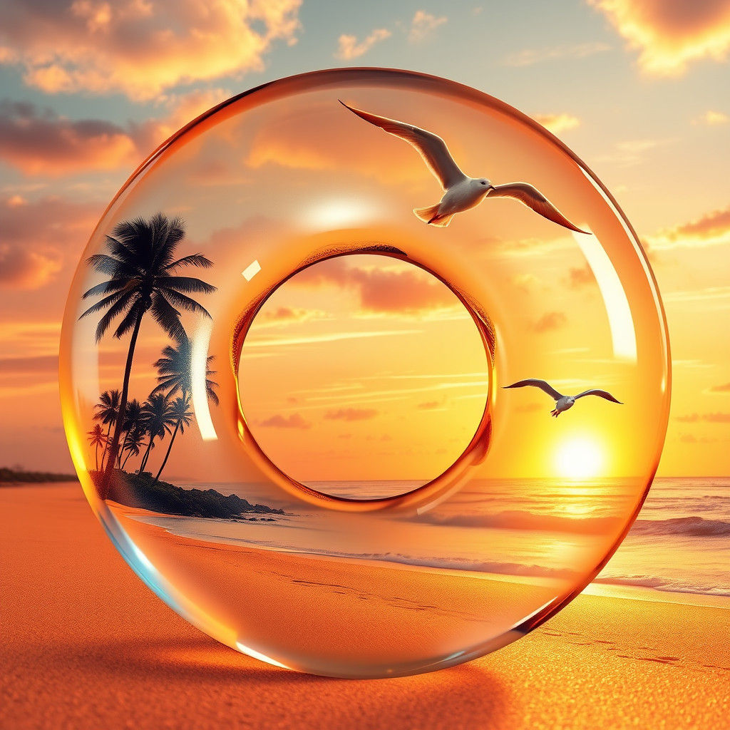 Glowing Donut with Coastal Sunset Scene