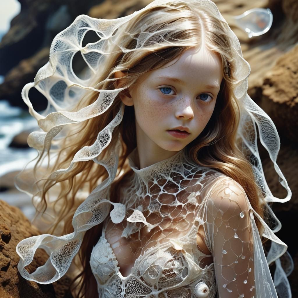 Child Model with Conch Shell in Surrealist Style