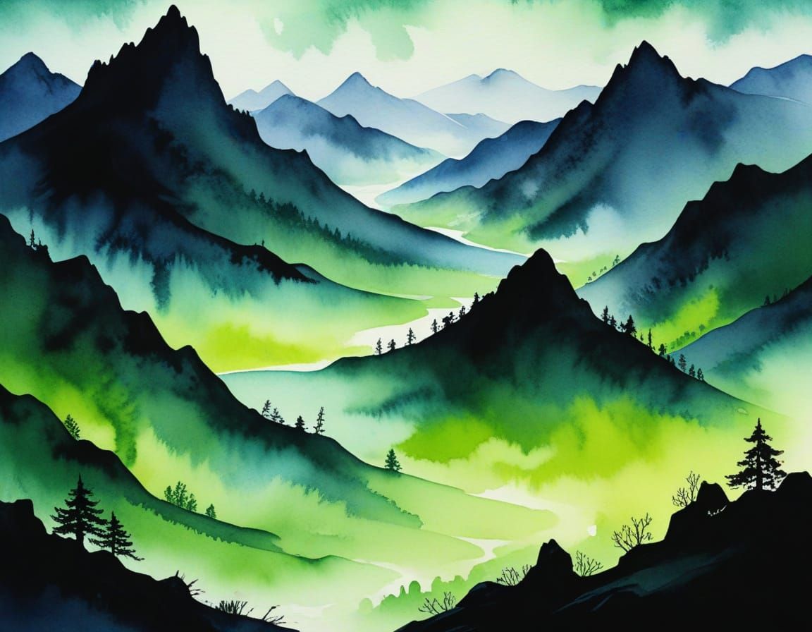 Glowing Neon Horror Ogre in Watercolor