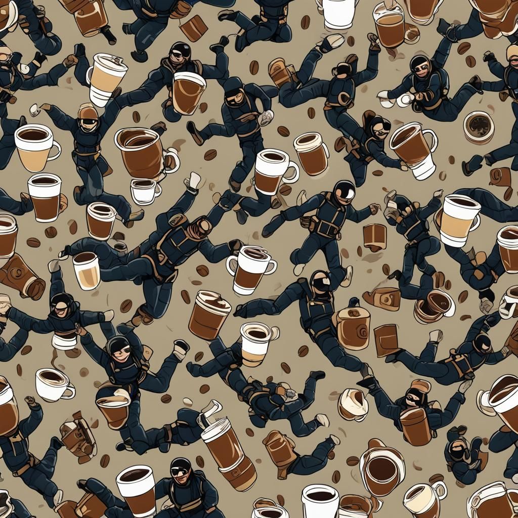 Coffee-Loving Skydivers in Freefall