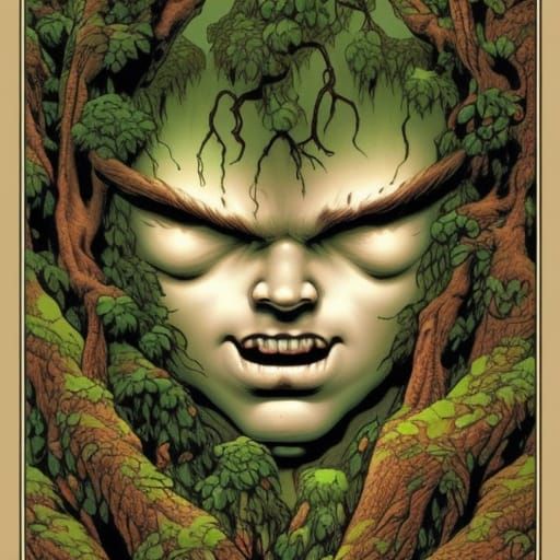 Tree with a Face in Comic Book Style