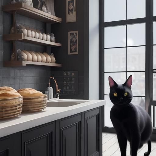 Adorable Jiji in Bakery Shop: Studio Ghibli Style