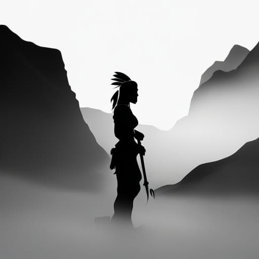 Native American Woman Silhouette in Detailed Matte Painting