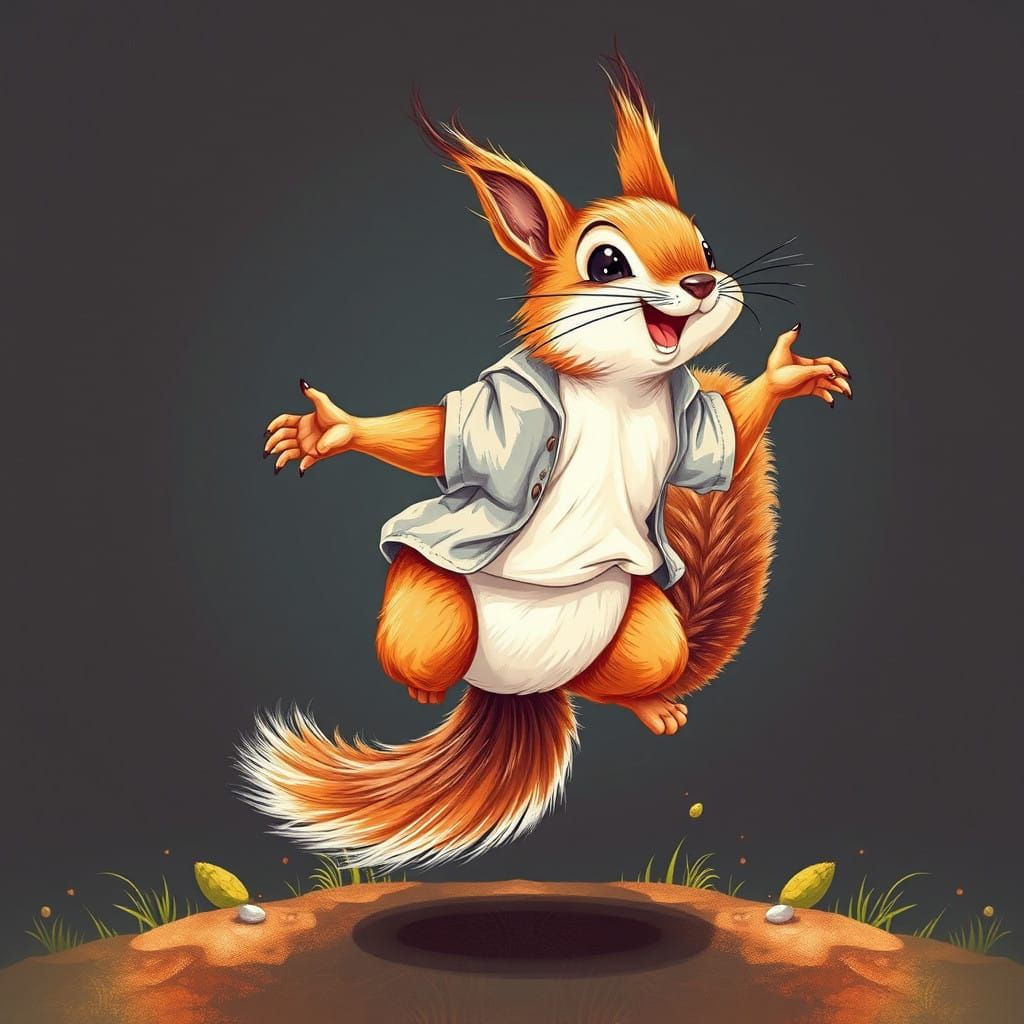 Joyful Whimsical Squirrel in Colorful Symmetrical Dream