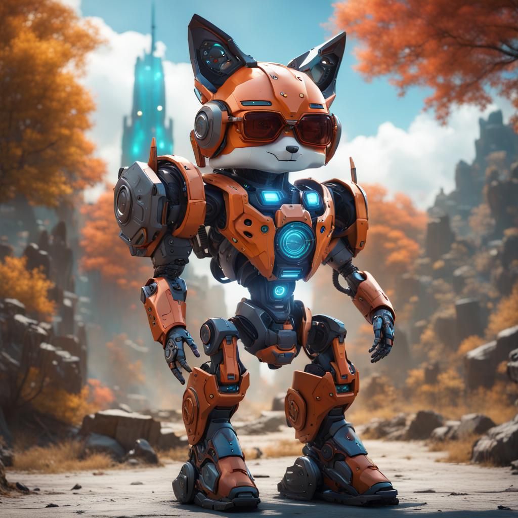 Futuristic Robot Fox with AI Glasses in Detailed Digital Art