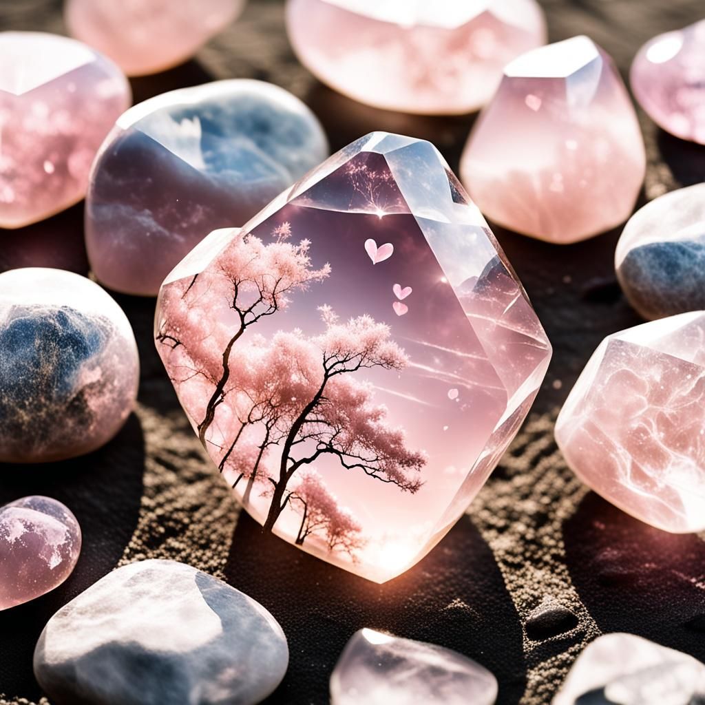 Rose Quartz Ascension Stones in Pyramid Double Exposure