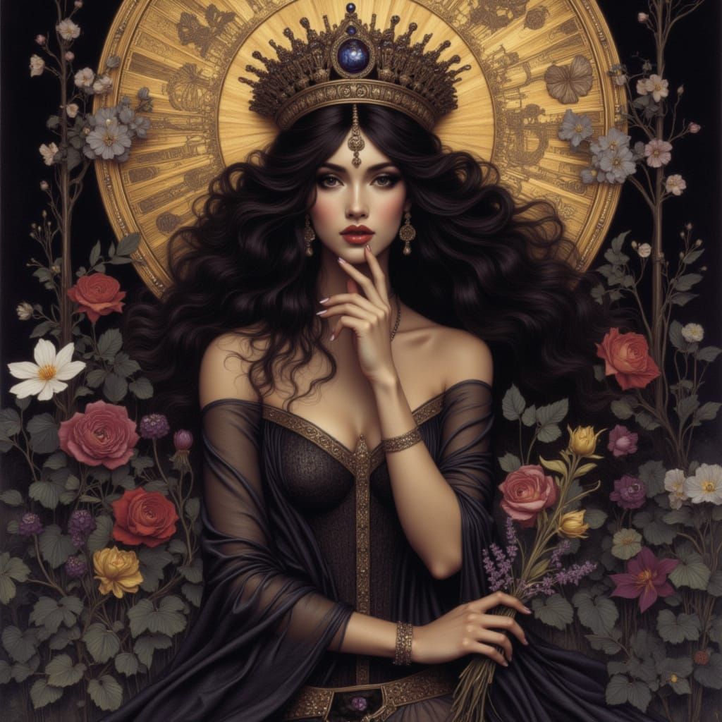 Goddess of Darkness in Luis Royo and Klimt Styles