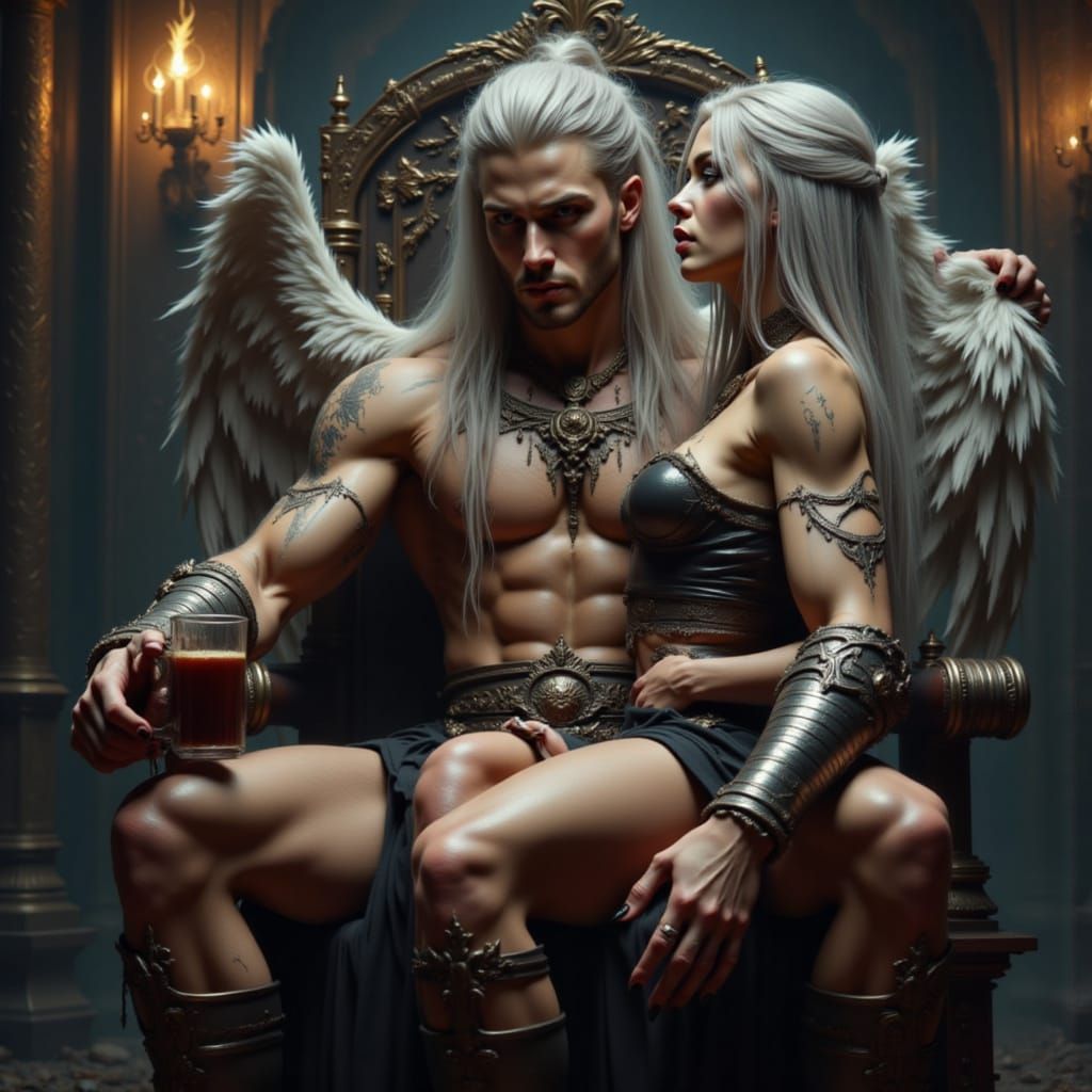 Dark Angel and Viking Warrior in a Hyper-Realistic Scene