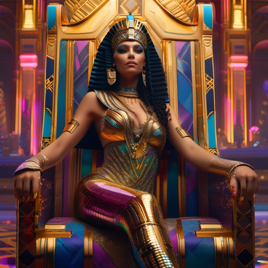 Cleopatra on Golden Throne in Ancient Palace