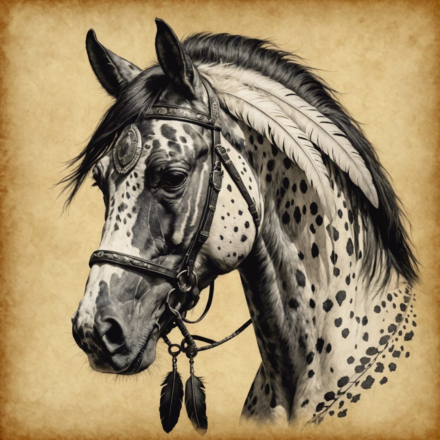 Appaloosa War Horse: Charcoal Drawing on Parchment