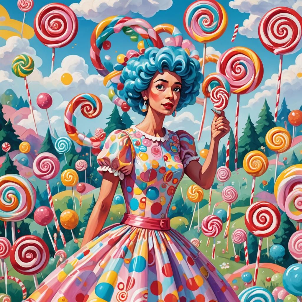 Marge Simpson in Whimsical Candyland Gouache Painting