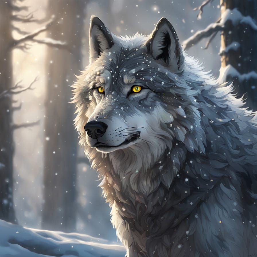 Majestic Gray Wolf in Winter Wonderland