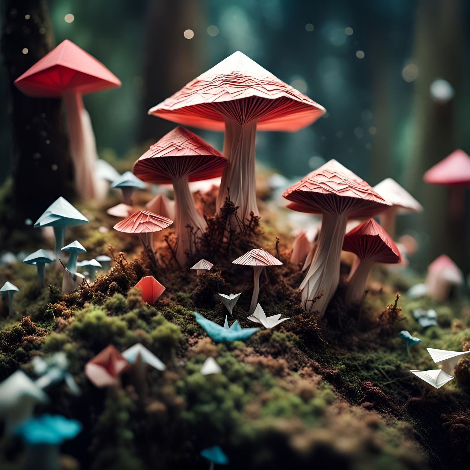 Intricate Origami Mushroom Garden Diorama