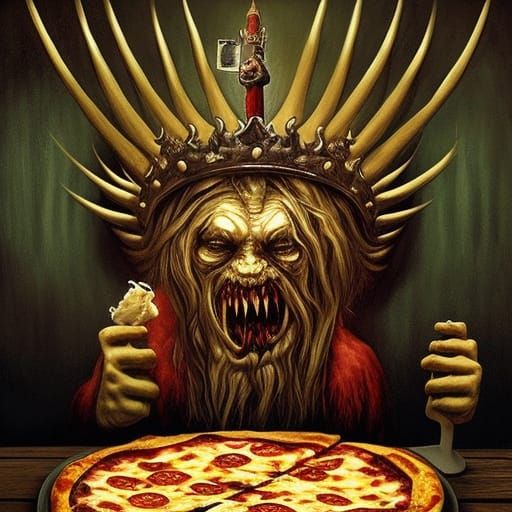 Monster King Enjoys Pizza in Eldritch Parlor