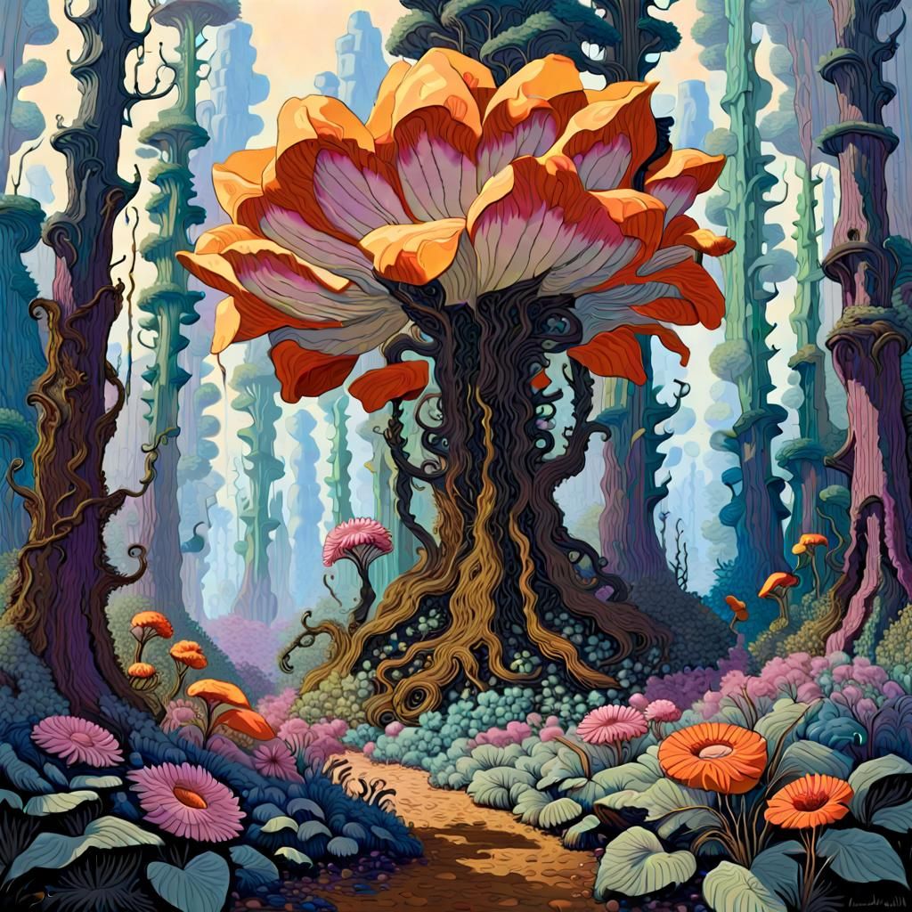Giant Flower Forest: A Surreal Pop Art Landscape
