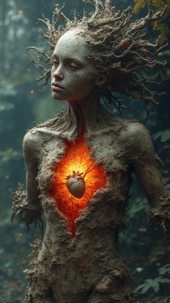 Stone Fairy Reveals Glowing Heart in Abstract