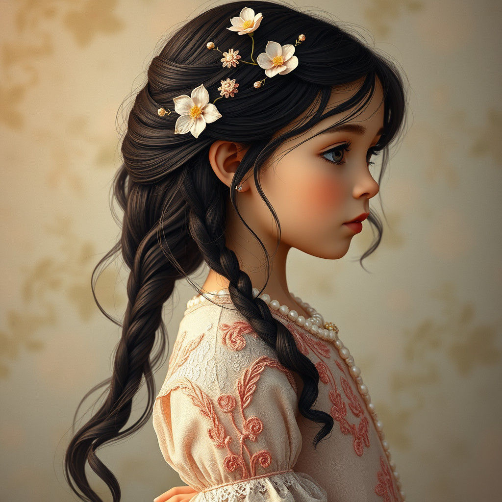Ethereal Portrait with Floral Accents in Digital Art Style